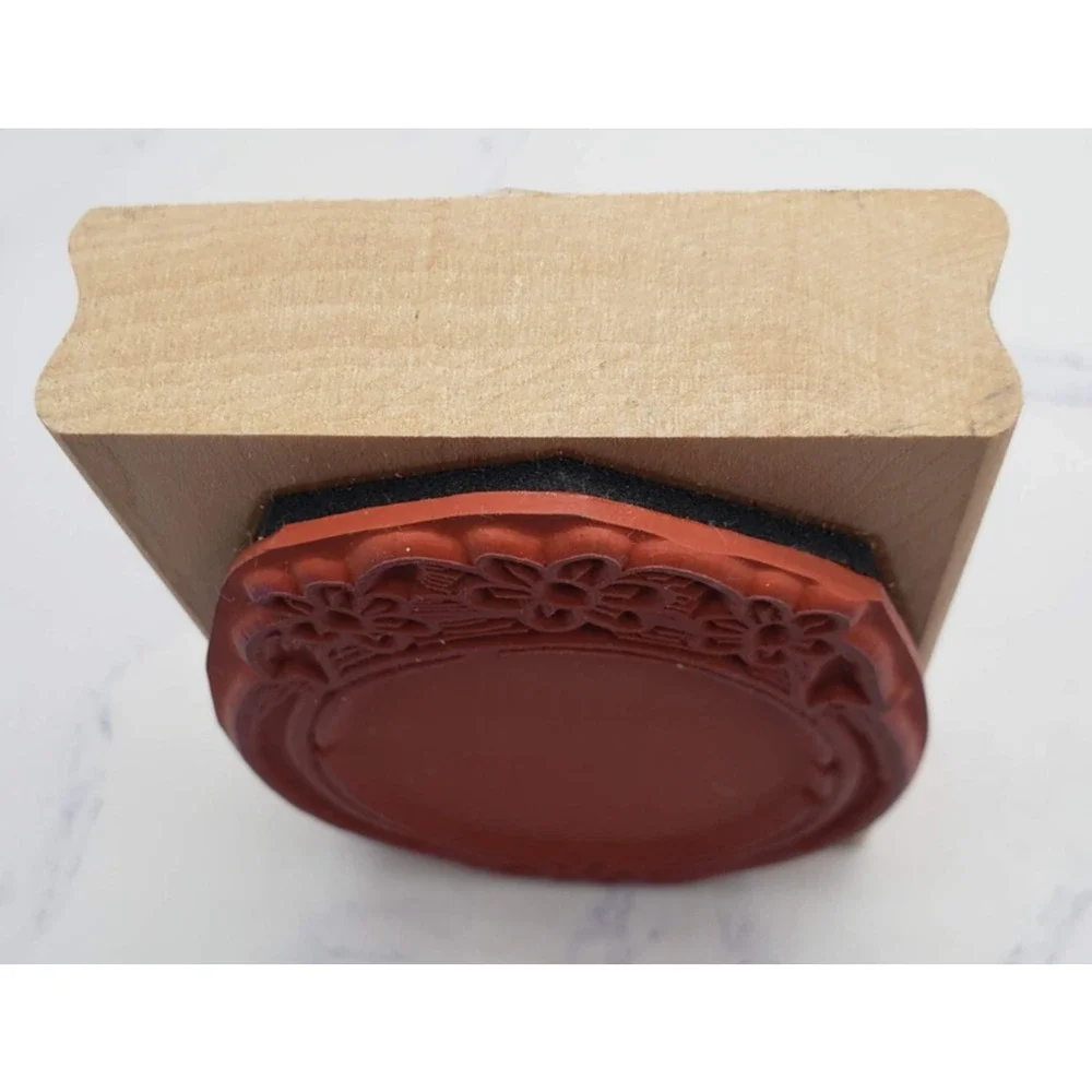 Oval Floral Frame Cosmetic Mirror Wood Mounted Rubber Stamp
